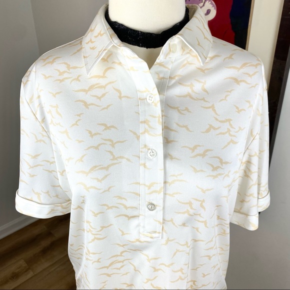 Vintage Birds Hooper Associates 60s 70s Polyester Leisure Shirt Blouse 14 - Picture 2 of 5